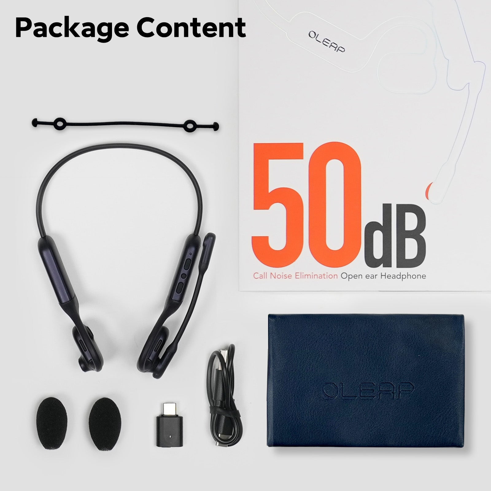 OLEAP P200b Pro ENC 50dB Noise Cancelling Mic Open Ear Headset, Bluetooth 5.3