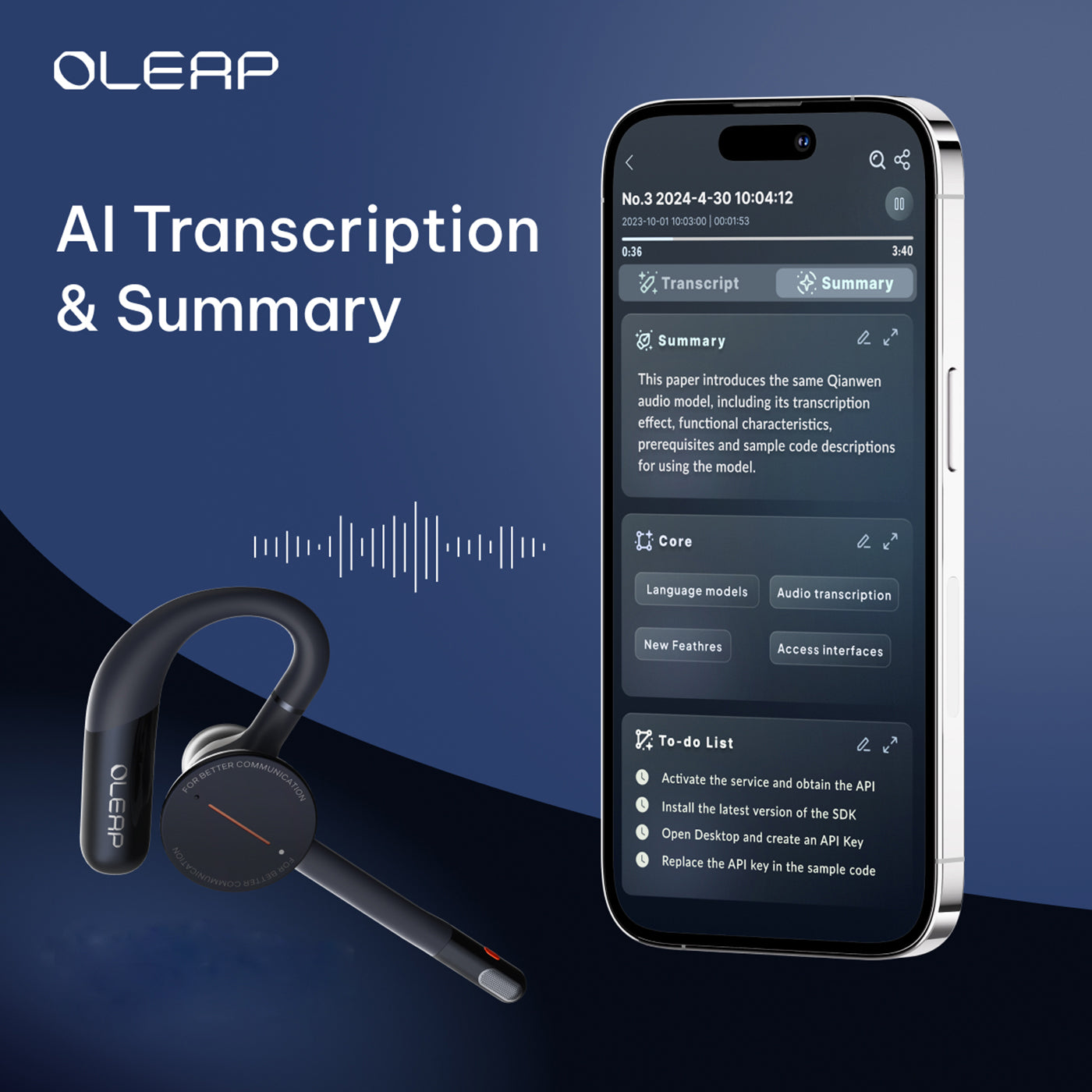 Oleap Archer AI Meeting Headset with Noise Microphone