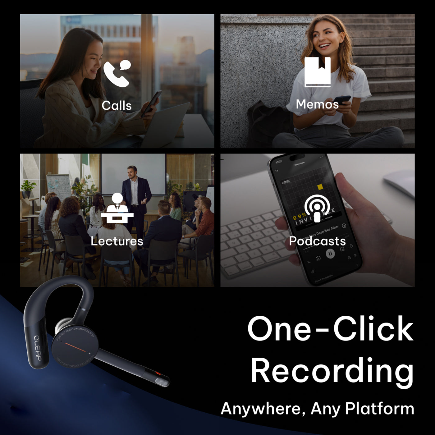 Oleap Archer AI Meeting Headset with Noise Microphone